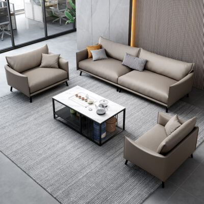 Sofa văn phòng bàn cà phê kết hợp da đơn giản hiện đại tiếp tân kinh doanh sofa văn phòng Ý tối giản ba người