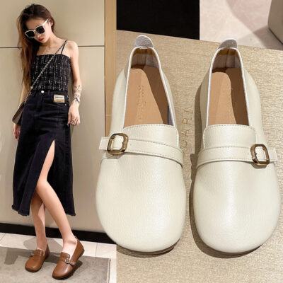 Mùa Xuân Và Mùa Thu 2023 Mới Mũi Tròn Đồng Màu Doudou Giày Sen Series Đáy Bằng Dẹt Giày Cho Nữ Slip On Cho Nữ