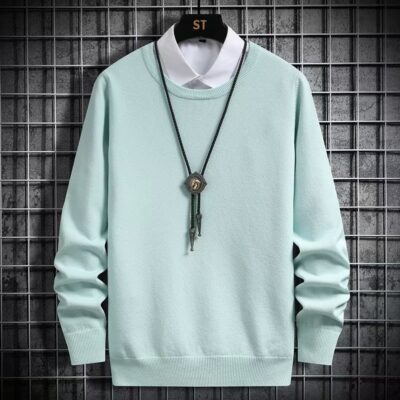 Hợp thời trang đẹp trai phù hợp với tất cả các trận đấu của nam giới màu trơn áo len thời trang gió thể thao nam giả cotton áo len giản dị cổ tròn hàng đầu