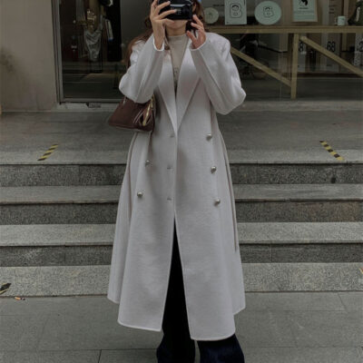 Spot 22 thu đông mới Dongdaemun Hàn Quốc khí chất dịu dàng Áo khoác len cashmere khâu tay hai mặt ML-1013