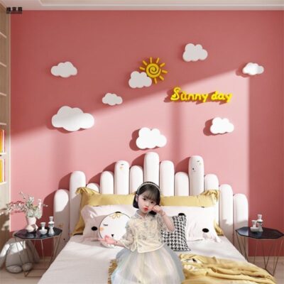 Phòng trẻ em dán tường mây 3D tranh ba chiều bố trí phòng trẻ em bé gái phòng ngủ công chúa đầu giường dán nền