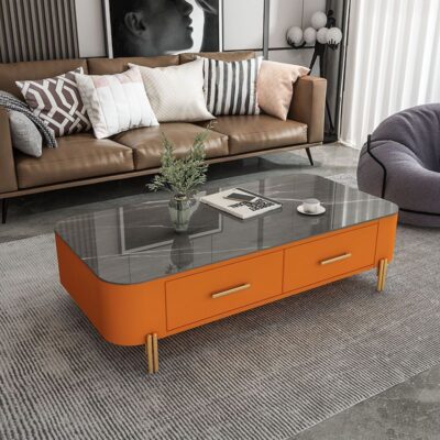 Phòng khách tối giản hiện đại bàn cà phê vuông Bàn trà đẹp căn hộ nhỏ bàn trà kính cường lực bàn trà túi mềm của Ý