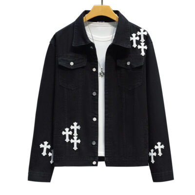 Thương mại nước ngoài nóng phong cách thêu chữ thập áo khoác denim nam ins đường phố thủy triều thương hiệu áo khoác denim Xuất khẩu rộng rãi