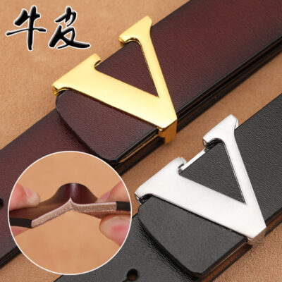 Thắt lưng da bò trơn quần thắt lưng chữ V nam trực tiếp nhà sản xuất nguyên chất khóa da size lớn phong cách retro