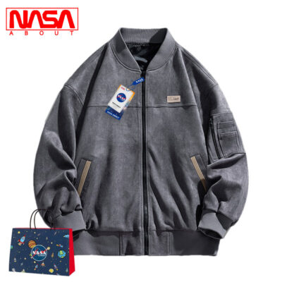 NASA Da Lộn Cổ Đứng Áo Khoác Nam Retro Phong Cách Mỹ Mùa Xuân Đồng Phục Bóng Chày Thủy Triều Thương Hiệu Cặp Đôi Áo Khoác Nam Mặc