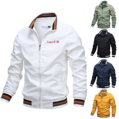 Xuất khẩu Âu Mỹ giản dị áo khoác nam thời trang xuân thu mới in logo thể thao đồng màu bán buôn áo khoác nam