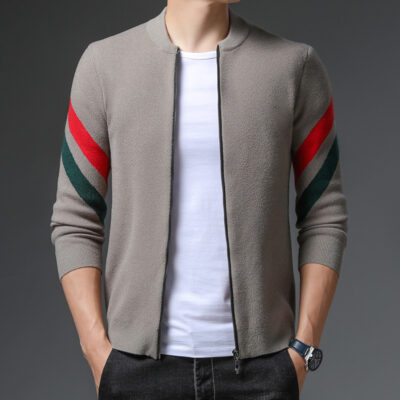 Dệt kim áo len dài tay nam mùa xuân và mùa thu xu hướng áo khoác nam áo len thời trang trung niên và trẻ trung sơ mi dây kéo giản dị