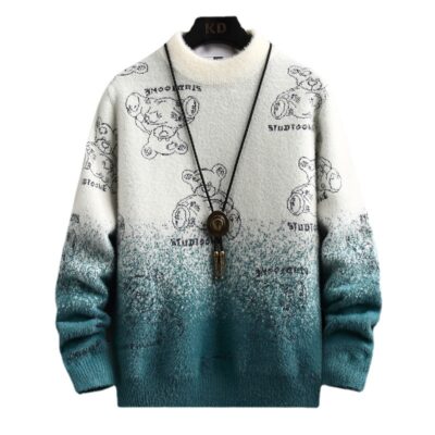 Áo len nam mùa thu đông Plus nhung dày rộng ấm áp xu hướng phong cách lười biếng cổ tròn nam chạm đáy áo len áo len