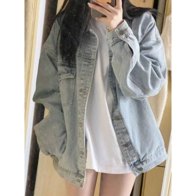 Áo khoác denim nữ mùa xuân và mùa thu 2023 thiết kế mới phù hợp với xu hướng hàng đầu áo khoác dáng rộng giản dị cho tất cả các trận đấu
