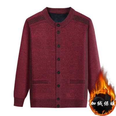 Áo len cardigan của bố Áo dệt kim rộng cho nam Ông nội của đàn ông trung niên và cao tuổi mặc áo sơ mi nam cộng với áo khoác lông cừu mùa xuân, mùa thu và mùa đông