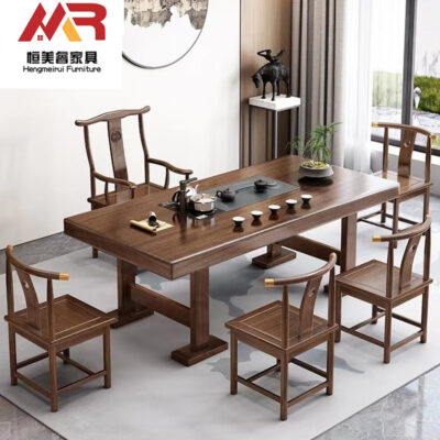 Tất cả gỗ nguyên khối bảng lớn Bàn trà và ghế kết hợp đơn giản văn phòng tại nhà bàn cà phê bộ trà một bàn pha trà kung fu