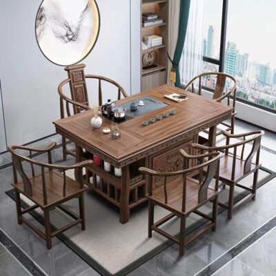 Bàn trà kiểu Trung Quốc mới Bàn trà gỗ chắc chắn Bàn trà và ghế kết hợp nhà ban công Bàn trà và ghế căn hộ nhỏ Bàn cà phê Kung Fu văn phòng