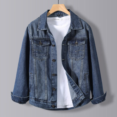 Áo khoác denim thời trang dáng ôm phong cách Hàn Quốc hợp thời trang mùa xuân và mùa thu áo khoác công cụ thương hiệu hợp thời trang nam denim giản dị đẹp trai
