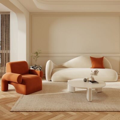 Đơn giản hiện đại thiết kế cong kem gió sofa Bắc Âu phòng khách căn hộ nhỏ cửa hàng quần áo thẩm lưới phong cách đỏ