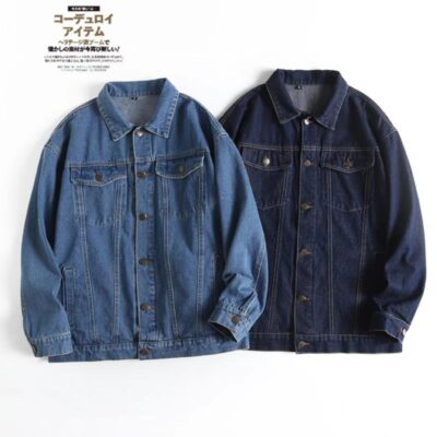Mùa xuân và mùa thu cho nam Áo khoác denim cotton rộng rãi được giặt thường ngày Phong cách châu Âu và Mỹ Áo khoác nam trễ vai phong cách Hàn Quốc