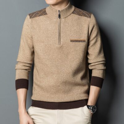 Áo len nam mùa thu đông áo len nửa chiều cao có khóa kéo hàng dệt kim khí chất trẻ trung đáy áo sơ mi dài tay áo len nam