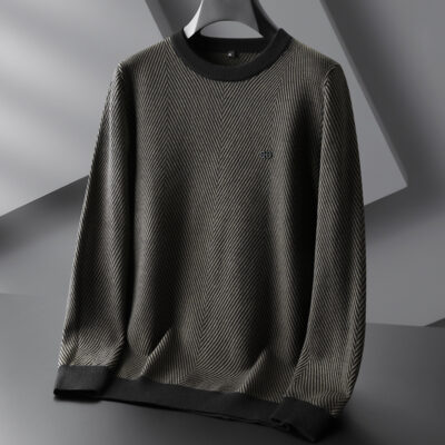 Mùa Thu Béo Plus Kích Thước Xu Hướng Thể Thao Giải Trí Áo Len Nam Người Béo Béo Rời Cổ Tròn Áo Thun Dài Tay Đáy