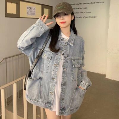 Áo khoác ngắn denim siêu hot của Nhật Bản và Hàn Quốc dành cho nữ mùa xuân và mùa thu 2023 áo khoác có mũ trùm đầu dài tay mới dành cho học sinh