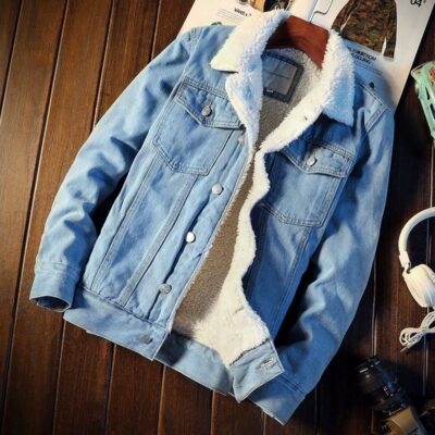 Mùa đông Áo khoác denim dày cho nam Đồng phục bóng chày Hàn Quốc Thương hiệu Tide Quần áo nam mùa thu Phong cách bé trai Mùa đông Sherpa Áo khoác cashmere