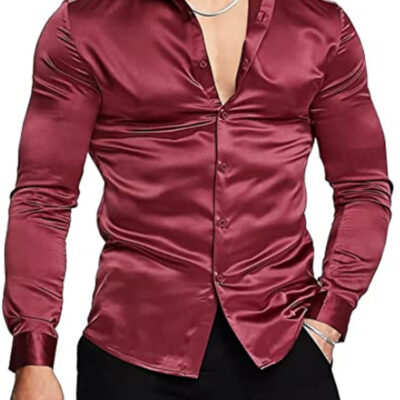 Ngoại Thương Mùa Thu 2022 Ga Độc Lập Amazon Phong Cách Hot Âu Mỹ Thời Trang Nam Sáng Bóng Màu Trơn Áo Sơ Mi Dạ Hội