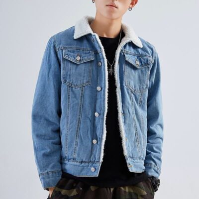 Mùa Thu Đông Áo Khoác Nỉ Denim Áo Khoác Nam Cotton Rời Size Lớn Thịt Cừu Nhung Hàn Quốc Dày Ấm Áo Khoác Cotton