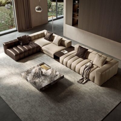 Các nhà sản xuất ghế sofa da tóc trực tiếp phòng khách đơn giản hiện đại màu kem phong cách tối giản phím đàn piano hàng thẳng ghế sofa da nghệ thuật