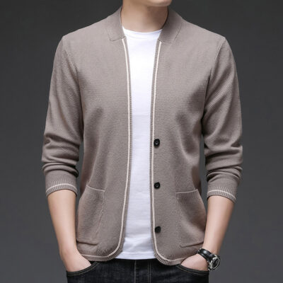 Mùa Xuân Và Mùa Thu 2021 Mới Dệt Kim Cardigan Mỏng Phần Viền Áo Khoác Nam Rời Size Lớn Áo Len Mặc Áo Len Hợp Thời Trang