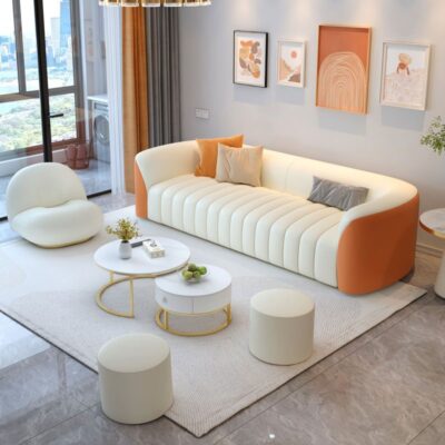 2022 công nghệ sofa mới vải đẹp phòng khách sang trọng căn hộ nhỏ phong cách màu kem thẩm mỹ viện phối màu sáng tạo bàn cà phê kết hợp