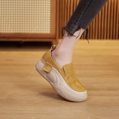 Thu Đông 2023 Mới Giày Lười Nữ Dày-Đế Trơn Lưới Trong Suốt Da Mềm Retro Đĩa Đơn giày Nữ Bán Buôn