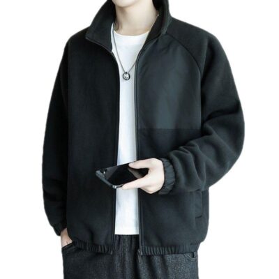 Nam Thu Đông Phối Cổ Đứng Áo Khoác Cardigan Nỉ Trang Co Giãn Chống Thời Trang Đa Năng