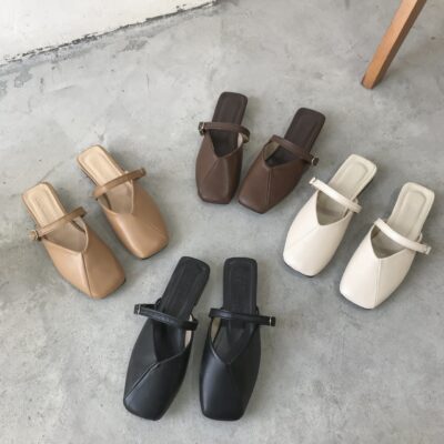Bán dép đi trong nhà áo khoác ngoài của phụ nữ Bao Đầu giày bà ngoại mũi vuông phong cách cổ điển lưới gió nhẹ nhàng màu đỏ khí chất buổi tối giày bệt thời trang