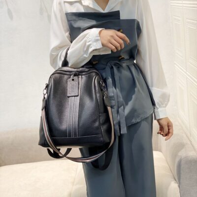 Retro Châu Âu và Hoa Kỳ đơn giản da bò cao cấp ba lô da nữ da thật phong cách bùng nổ túi xách nữ đi lại