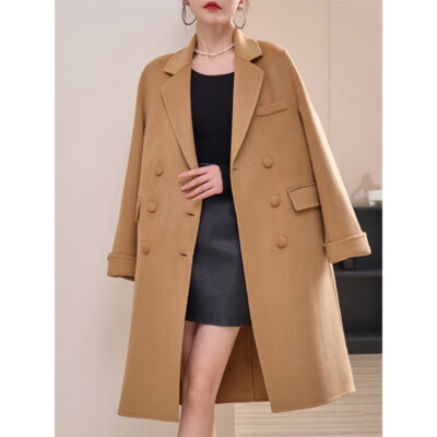 Camel khâu tay 100 con cừu lông cừu hai mặt áo khoác len mùa đông nữ áo khoác mới Nhà máy OEM