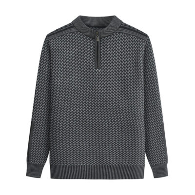 Người đàn ông trung niên và người lớn tuổi có đáy kẻ sọc rộng áo len nam dài tay nửa dây kéo áo chui đầu dệt kim linh sam