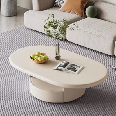 Kem Pháp gió đá ban mẹ mây bàn cà phê hình bầu dục tối giản hiện đại căn hộ nhỏ phòng khách hộ gia đình phong cách ins