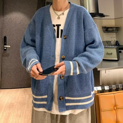 Áo Len Cardigan Mùa Xuân Và Mùa Thu Nam Phong Cách Hàn Quốc Hợp Thời Trang Phong Cách Hồng Kông Dáng Rộng Dáng Rộng Thể Thao Dệt Kim Áo Khoác