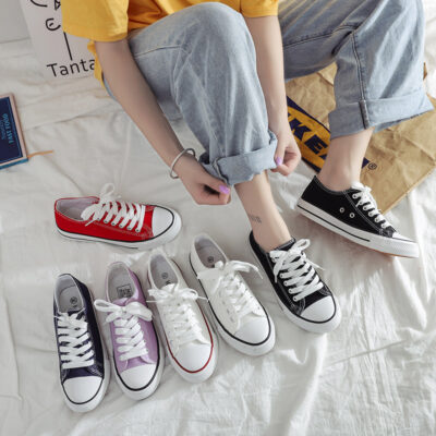 Xu hướng Ins phiên bản Hàn Quốc của giày vải cổ thấp dành cho nữ giày cao su học sinh thường xanh cổ điển Giày thể thao cặp đôi Harajuku