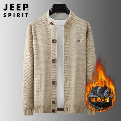 2022 áo len nam mùa đông Plus nhung dày khoác cardigan có mũ ấm áo len nam vải lanh 0551539