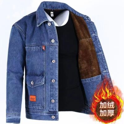 Áo khoác denim cộng với áo khoác nhung dày nam ấm áp chống gió mùa đông nam giới trung niên cỡ lớn nhà sản xuất quần áo rộng rãi