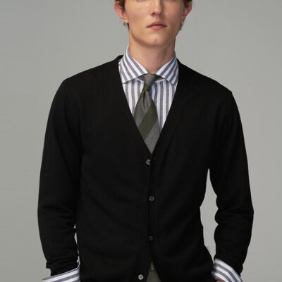 Áo len dệt kim cổ chữ V 5 nút kiểu Ý 2 lớp khâu lại công sở bình thường mùa thu đông mới siêu mềm 2 sợi hợp thời trang áo len