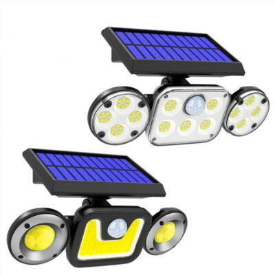 Mới 2020 Đèn LED Năng Lượng Mặt Trời Đèn Tường 3 Đầu Xoay Ngoài Trời Chống Thấm Nước Cơ Thể Con Người Cảm Ứng Đèn Đường Sân Vườn