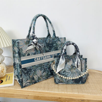 Túi Tote Túi Nữ 2023 Túi Ngọc Trai Mới Di Động Dung Tích Lớn Một Túi Đeo Chéo Khăn Lụa Tranh Sơn Dầu Túi Tote