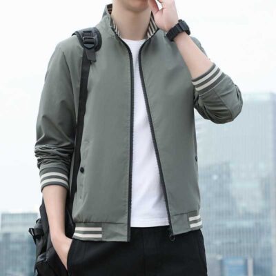 Mùa xuân mới cổ áo đứng giản dị áo khoác nam áo len dáng rộng phù hợp với phong cách Hàn Quốc hợp thời trang áo khoác nam xu hướng