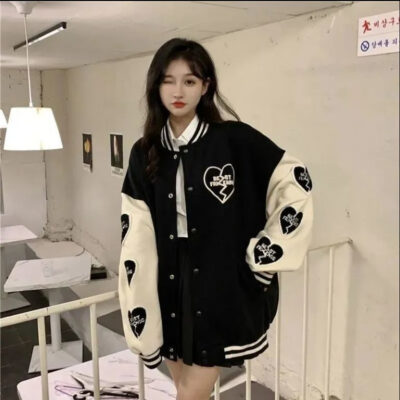 Mùa thu mới của Nhật Bản tình yêu in màu phù hợp với áo khoác bóng chày nữ sinh phiên bản Hàn Quốc lỏng lẻo phù hợp với áo khoác hàng đầu