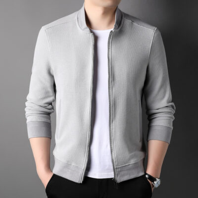 Mùa xuân và mùa thu 2022 phong cách mới trẻ trung và trung niên áo khoác dệt kim cổ bóng chày phần mỏng dây kéo áo khoác cardigan nam