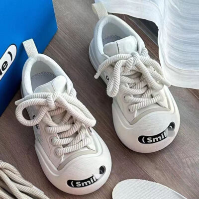 Giày Trắng Nhỏ Nữ Mùa Hè Mới 2023 Giày Bảng Da Đế Dày Phù Hợp Với Giày Xấu Dễ Thương Giản Dị Cloud Đầu Lớn Hợp Thời Trang