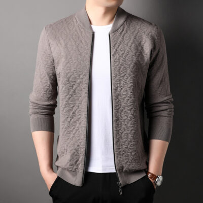 Mùa Xuân Và Mùa Thu Mới Cổ Bóng Chày Dệt Kim Cardigan Nam Thời Trang Áo Len Dây Kéo Áo Khoác Đồng Màu Dạ Nỉ Áo Khoác Nam