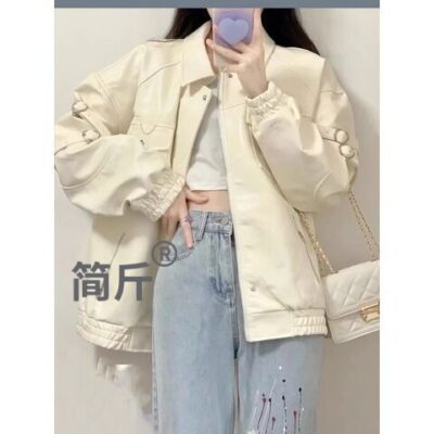 Áo khoác da Mỹ phong cách retro đồng phục bóng chày nữ mùa thu túi mới rời cổ tất cả các trận đấu áo khoác da áo khoác