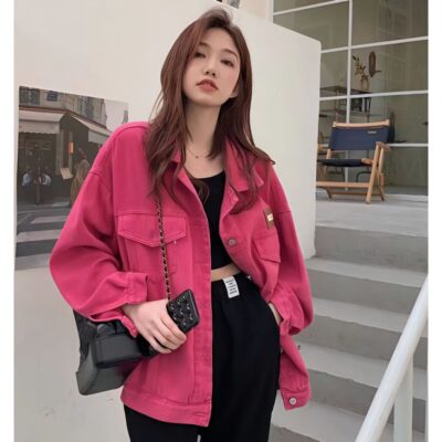 Áo khoác denim kiểu Mỹ phong cách retro nữ mùa xuân và mùa thu công cụ mới Thiết kế theo phong cách BF cảm giác áo khoác dài tay rộng rãi áo khoác nữ