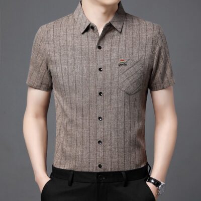 Áo sơ mi nam ngắn tay hợp thời trang mùa hè Áo sơ mi vải lanh cotton mỏng giản dị cho nam